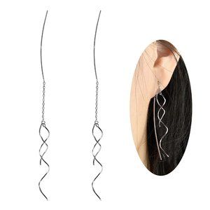 925 Sterling Silver Spiral Threader Earrings Hypoallergenic Twisted Curved